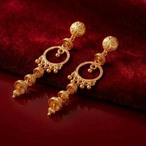 Gold Temple &amp; Drop Earrings Set