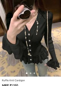 Black Ruffle Knit Cardigan 🐈‍⬛️🎼
