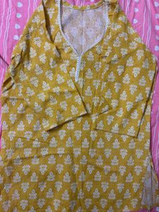 Yellow Printed Kurta