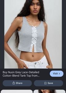 Grey Ribbed Lace-Up Tank Top
