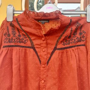 Brick Red Embroidered Top