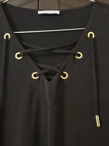 Calvin Klein Chic Black Lace-Up Midi Dress