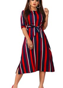 Chic Striped Midi Dress with Belt