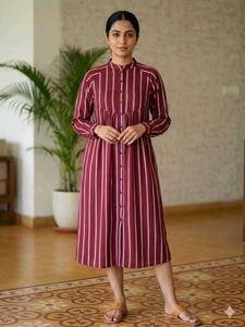 Striped Button-Down Midi Dress