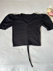 Black Ruched Puff Sleeve Top 🖤