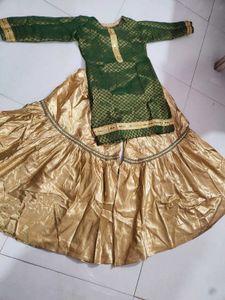 Elegant Green Kurta with Golden Gharara