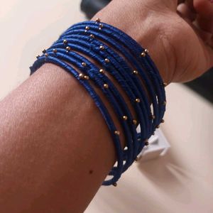 Royal Blue Thread Bangles with Gold Beads