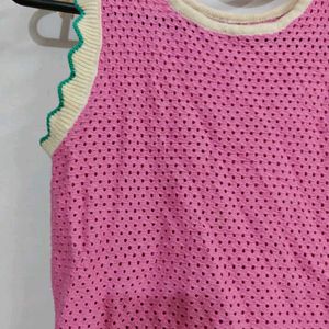 Chic Pink Crochet Knit Top