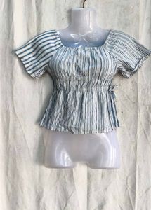 Striped Square Neck Peplum Top