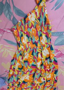 Vibrant Smocked One-Shoulder Mini Dress