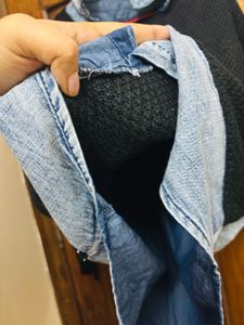 Denim Shirt With Woollen Top