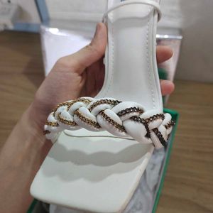 Stylish White Strappy Heels 🤍
