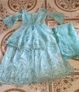 Elegant Aqua Embroidered Pakistani Dress