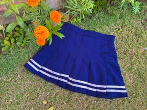 Navy Blue Pleated Skirt