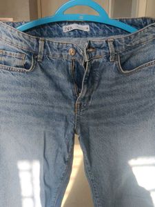 Zara Blue Wash Mid Rise Straight Leg Jeans