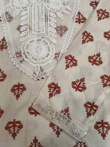 Cream Cotton Kurta with Red Print