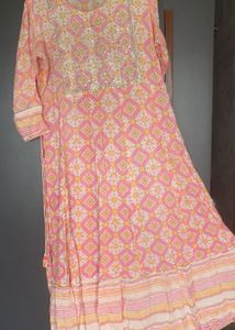 Pink & Yellow Embroidered Dress