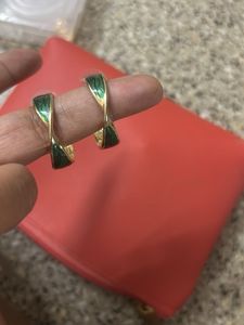 Elegant Green &amp; Gold Hoop Earrings