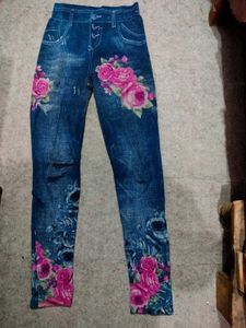 Floral Print Denim Jeggings