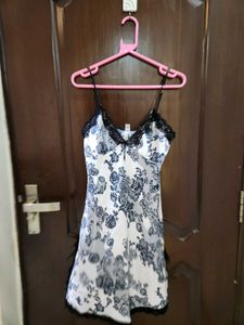 Elegant Floral Print Chemise Satin Silk Dress