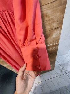 Coral V-Neck Button-Front Maxi Dress