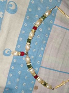 Pearl and Red Beaded Necklace Set