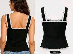 Cute Black Lace Trim Cami Top