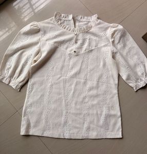Cream Embroidered Puff Sleeve Top