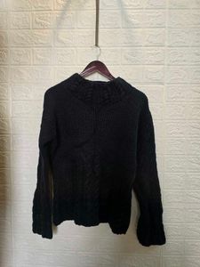 Navy Blue Cable Knit Turtleneck Sweater