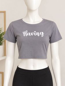 Grey “Having” Crop Top