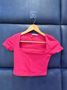 Chic Pink Square Neck Crop Top