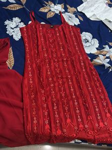 Red Embroidered Kurta Set