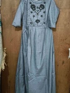 gray embroidery full long gown