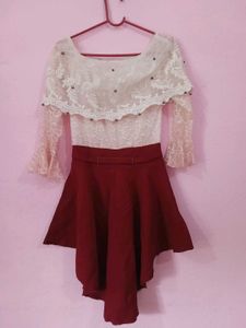 Elegant Lace & Maroon Ethnic Gown