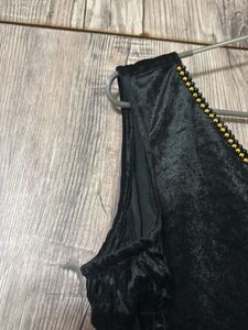 Black Velvet Bodysuit with Embellished Neckline