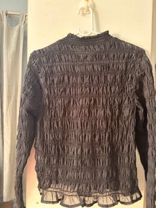 Chic Black Smocked Long Sleeve Top