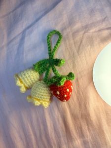 Handmade Crochet Strawberry Flower Keychain Charm