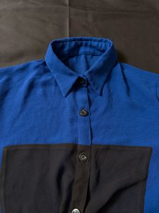 Blue &amp; Black Patchwork Long Sleeve Top