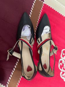 Black Pointed Toe Heels with Ankle Strap