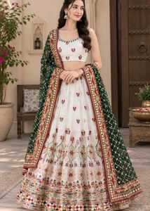 Elegant White & Green Embroidered Lehenga Choli