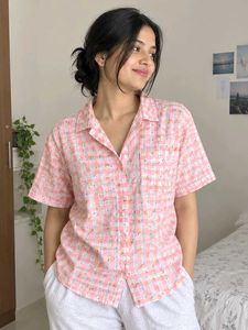Cute Pink Gingham Lemon Pajama Top