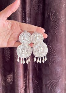 White Beaded Dangle Earrings