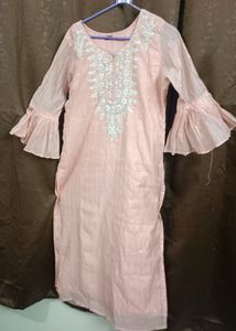 Peach Colour Ambrodaried Kurta With Plazzo