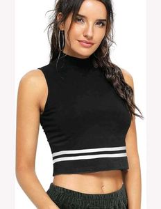 Sleeveless Crop Top with Stripes