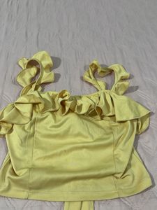 Yellow Ruffle Strap Crop Top
