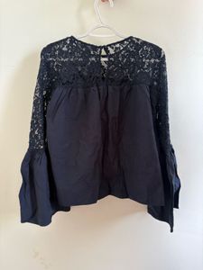 Navy Lace Sleeve Top