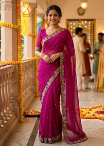 Beautiful Magenta Saree with Embellishments