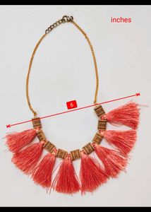 Pink Handmade Tassel Statement Necklace 6in