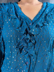 Chic Teal Ruffled Blouse