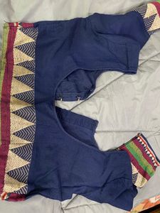 Elegant Navy Saree with Red Border